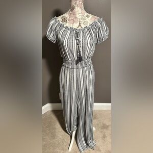 Black and White Striped Jumpsuit